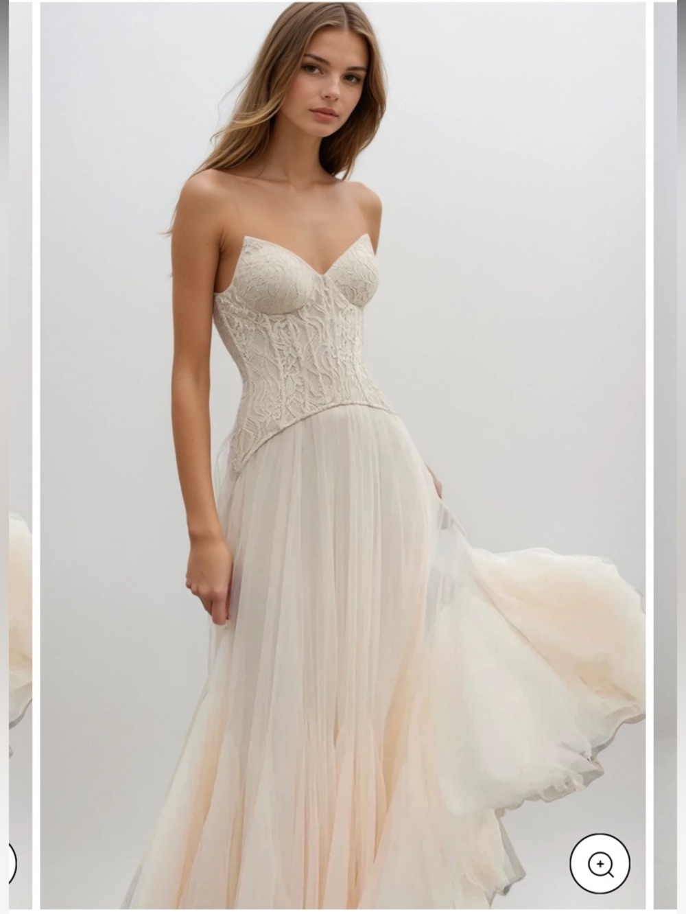 Strapless Lace Corset Bodice Tulle Gown in Light Blush